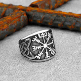 Herren Siegelring mit Vegvisir und Keltischem Knoten in Silberoptik - Siegelring-shop