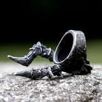 Edelstahl Skull Ring für Männer mit Hörnern Schwarz