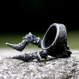 Edelstahl Skull Ring für Männer mit Hörnern Schwarz