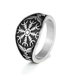 Herrenring im Wikingerstil mit Vegvisir Motiv aus Edelstahl in Vintage Schwarz - Siegelring-shop