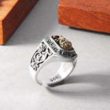 Silberring mit Totenkopf und Quarzsteine Gravur in S925 Sterling Silver