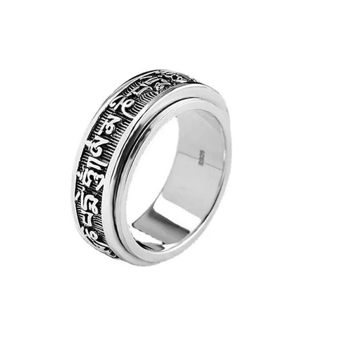 925er Sterling Silber Ring für Männer mit Retro Buddhistischen Inschrifte