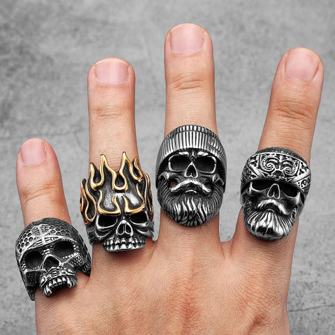 Hippie Skull Rider Men Rings Stainless Steel Women