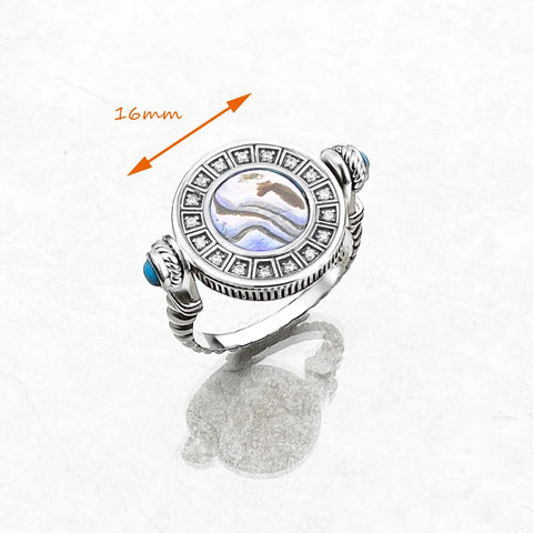 Edler Ring aus 925er Sterlingsilber mit Abalone-Schaal und Zirkoni