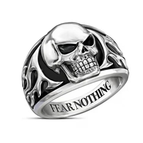 Totenkopf-siegelring Zink Farbe Silber "Fürchte Nichts" - Siegelring-shop