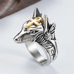 Edelstahl Herrenring mit Anubis-Motiv und goldenem - Siegelring-shop