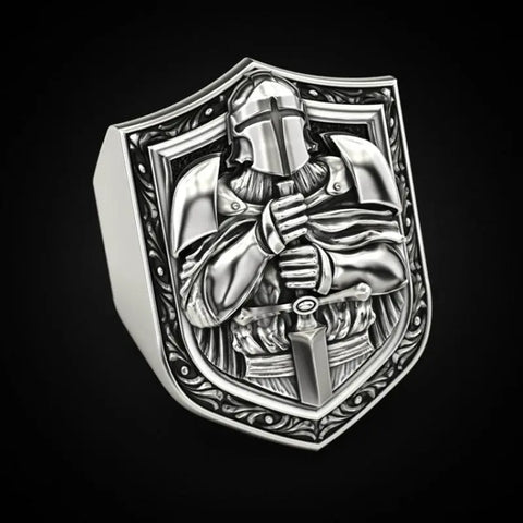 Herren Siegelring mit Templer-Schild Motiv aus Edelstahl - Siegelring-shop