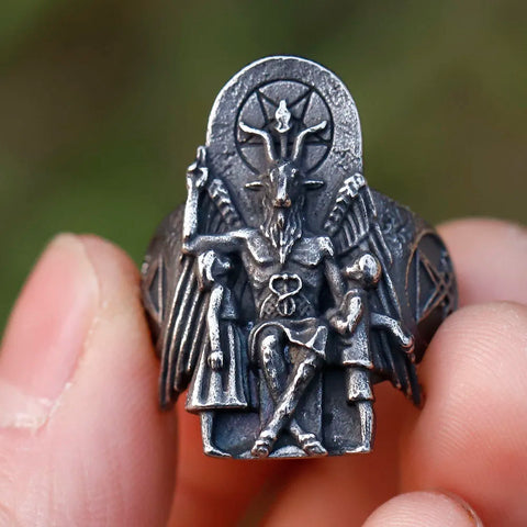 Herren Siegelring mit Baphomet-Motiv in Edelstahl Handgefertigter Stil - Siegelring-shop