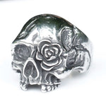 Edelstahl Totenkopf-Ring mit Rosen-Design für Biker - Siegelring-shop