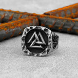 Herren Siegelring mit Wikinger Valknut Symbol und Runen-Muster - Siegelring-shop