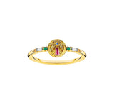 Golden ring with colorful palm tree emblem
