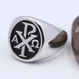 Chi Rho Ring aus Sterlingsilber mit schwarzem Emblem