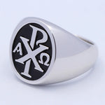 Chi Rho Ring aus Sterlingsilber mit schwarzem Emblem