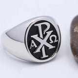 Chi Rho Ring aus Sterlingsilber mit schwarzem Emblem