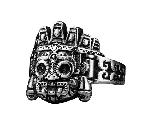 Stainless steel signet ring with Māori Tiki Totem design for men Tribal style