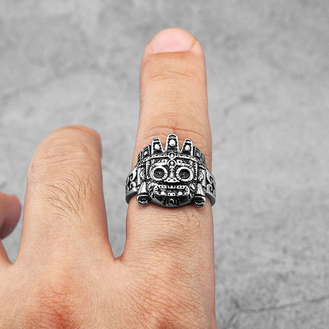 Stainless steel signet ring with Māori Tiki Totem design for men Tribal style