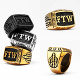 Men's ring with FTW lettering made of metal in silver look