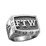 Men's ring with FTW lettering made of metal in silver look