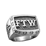 Men's ring with FTW lettering made of metal in silver look