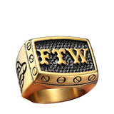 Men's ring with FTW lettering made of metal in silver look