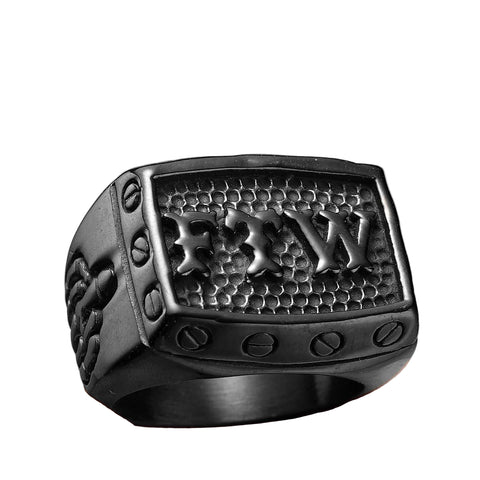 Men's ring with FTW lettering made of metal in silver look